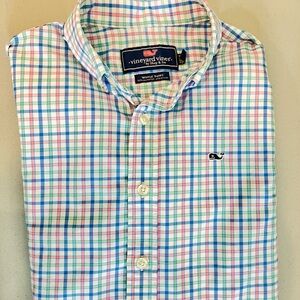 Vineyard Vines Boys Pastel Plaid Button Down Shirt Blue Green Pink Longsleeve